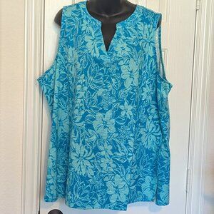 NWT Christopher & Banks Blue Tropical Sleeveless tank Womens 2X